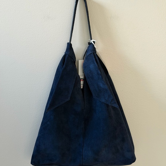 Divina Firenze Genuine Leather Suede Navy Blue Women's Shoulder Bag - Picture 8 of 12